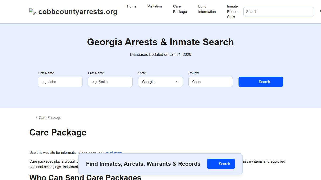 Inmate Care Package - Cobb County Jail, GA